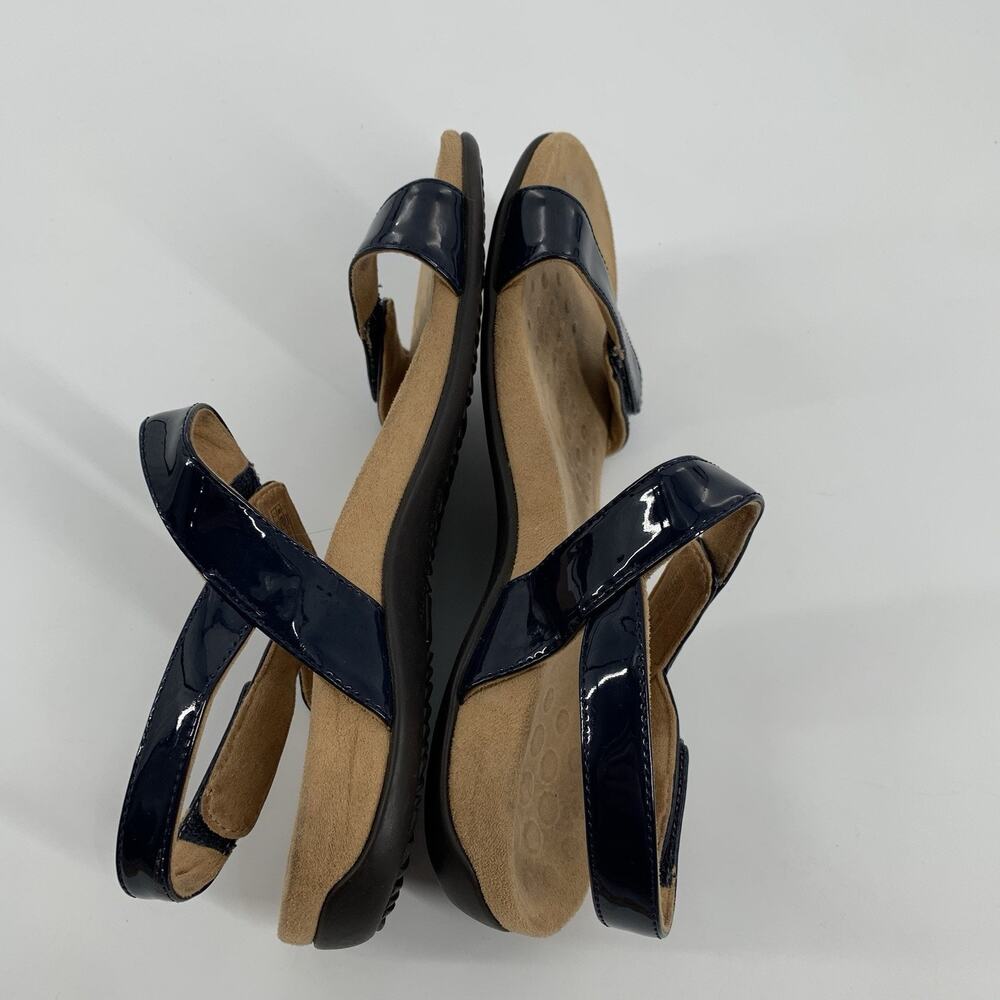$90 Vionic Farra Patent Leather 3 Strap Orthopedic Sandals 7 Womens Navy Blue - Picture 5 of 8